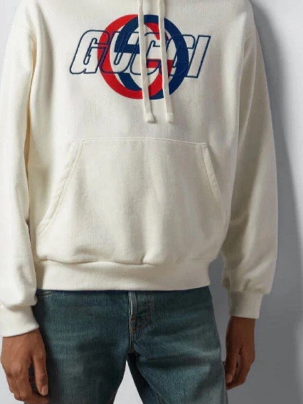 Men's Gucci jersey, cotton hoodie, locking G graphic logo size large made Italy